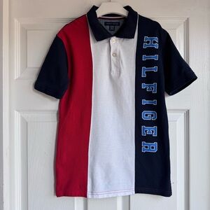 Tommy Hilfiger Boys Red White Navy Colorblock Polo